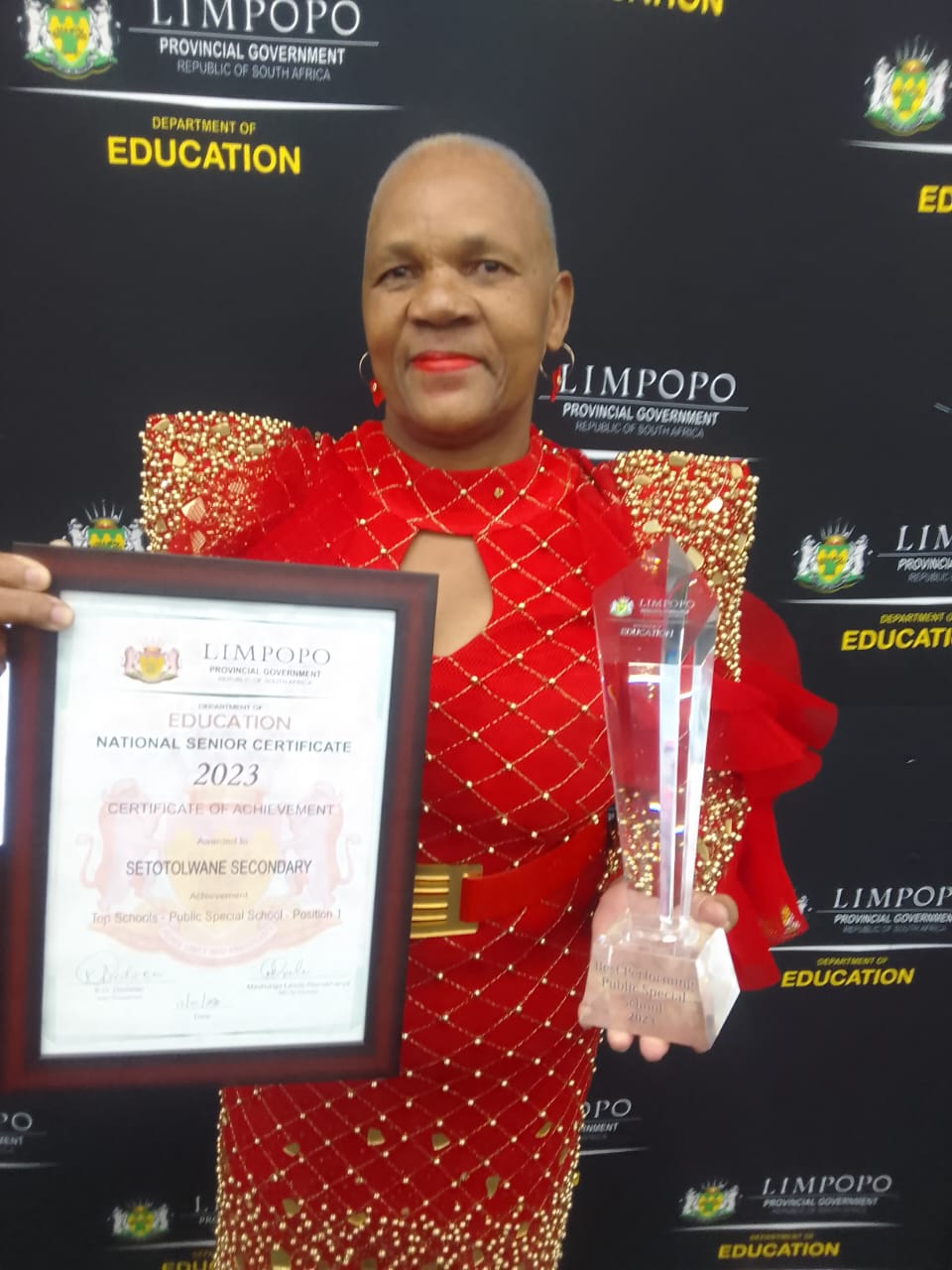 The Principal of Setotolwane Elsen Secondary School in Mankweng, Limpopo, Mrs Ramokone Molepo during the Limpopo 2023 matric award ceremony. Picture Supplied.